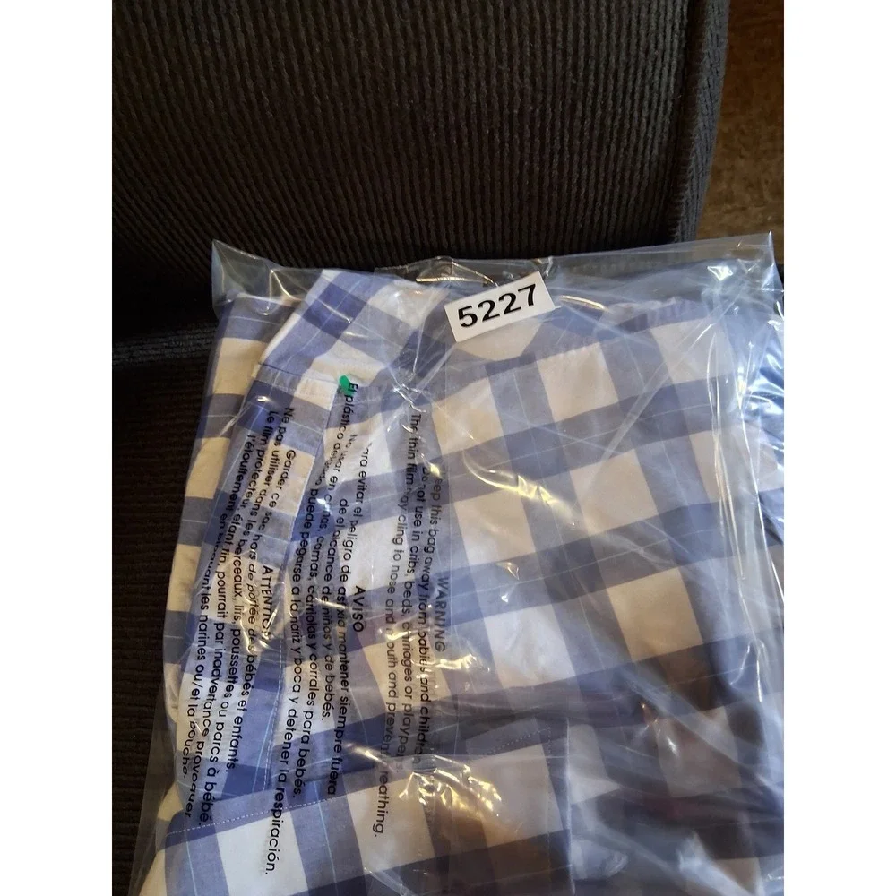 Banana Republic Mens Large Blue White Gingham Short Sleeve Button Down Shirt
